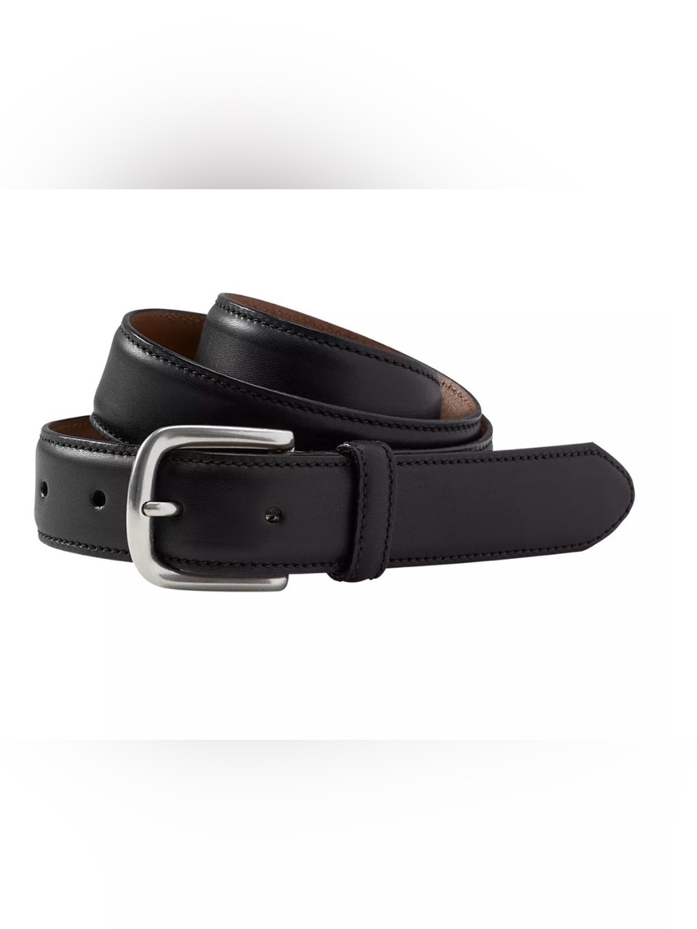L.L. Bean Black Leather Belt with Brushed Silver Buckle